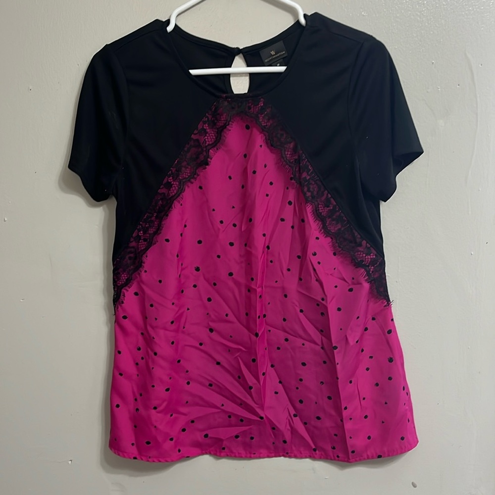 Pink and black lace dress shirt
